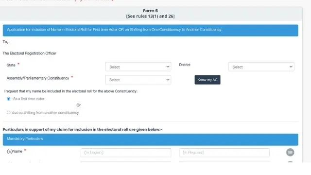 NVSP Form 6 Online
