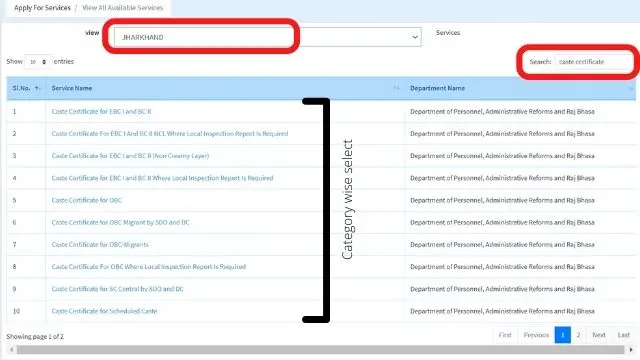 Jharseva certificate application