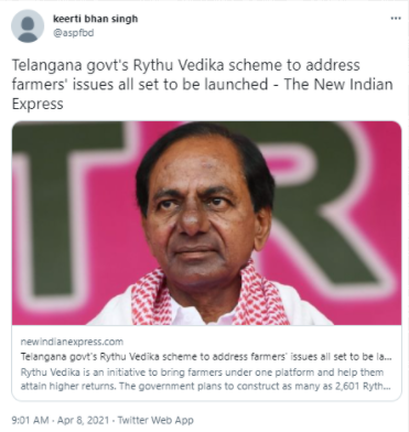 Rythu Vedika Scheme Tweet