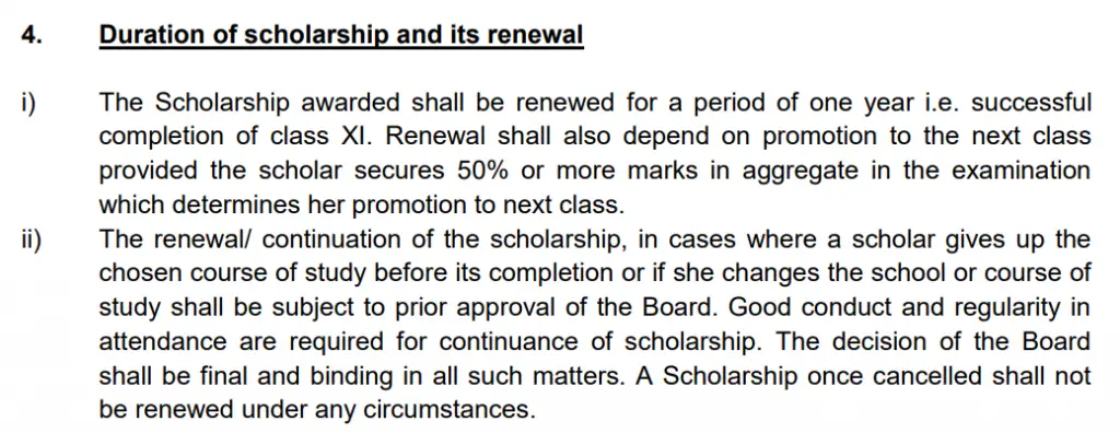 duration of scholarship and its renewal