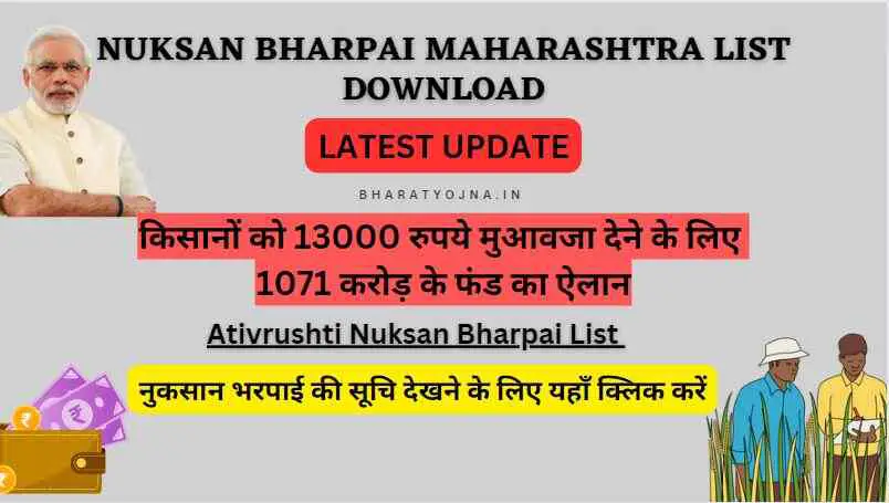 Read more about the article Nuksan Bharpai List 2024 :किसानों को 13000 रुपये मुआवजा देने के लिए 1071 करोड़ के फंड का ऐलान