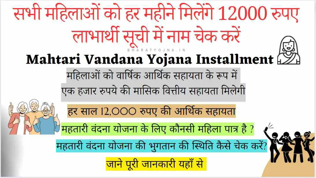 You are currently viewing Mahtari Vandana Yojana 1st Installment 2024: सभी महिलाओं को हर महीने मिलेंगे 12000 रुपए लाभार्थी सूची में नाम चेक करें