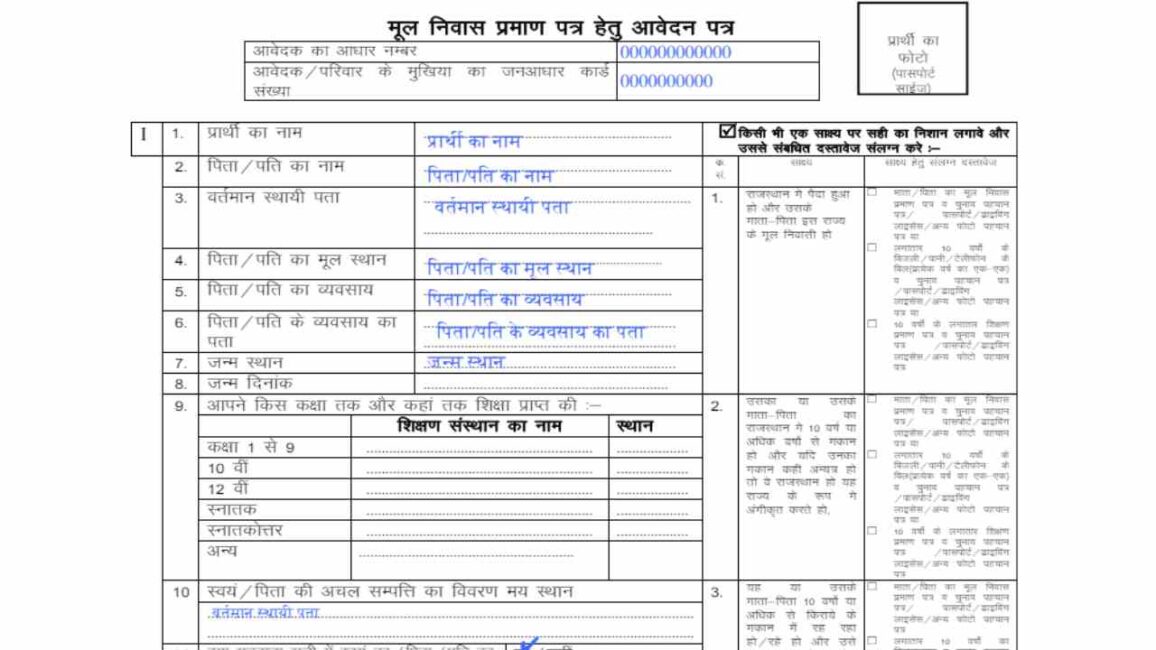 Rajasthan Mool Niwas Praman Patra PDF